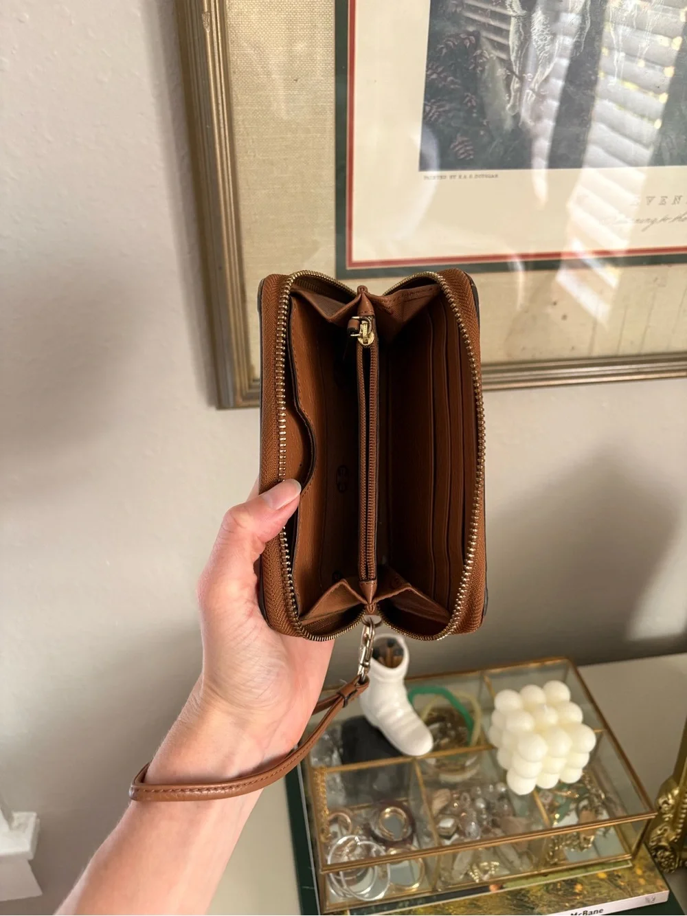 Tory Burch Tan Leather Wristlet with Logo